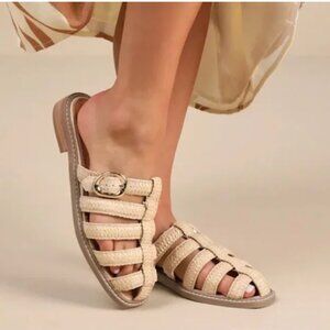 DV by Dolce Vita Fyona Raffia Buckle Fisherman Flat Mules Size 6.5 Beige